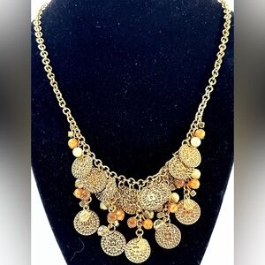 New Jaclyn Smith Collection Gold Tone Necklace Beads & Coins 20”